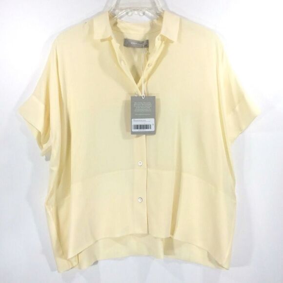 Everlane The Clean Silk Short-Sleeve Square Boxy Shirt Pale Yellow Size 0 NWT - Picture 5 of 15